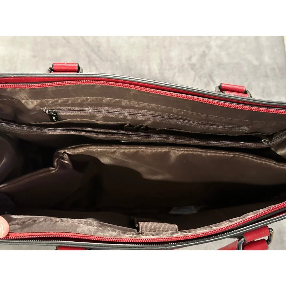LOVEVOOK Red Business Laptop Bag Vegan Leather Tote Crossbody Briefcase Womens